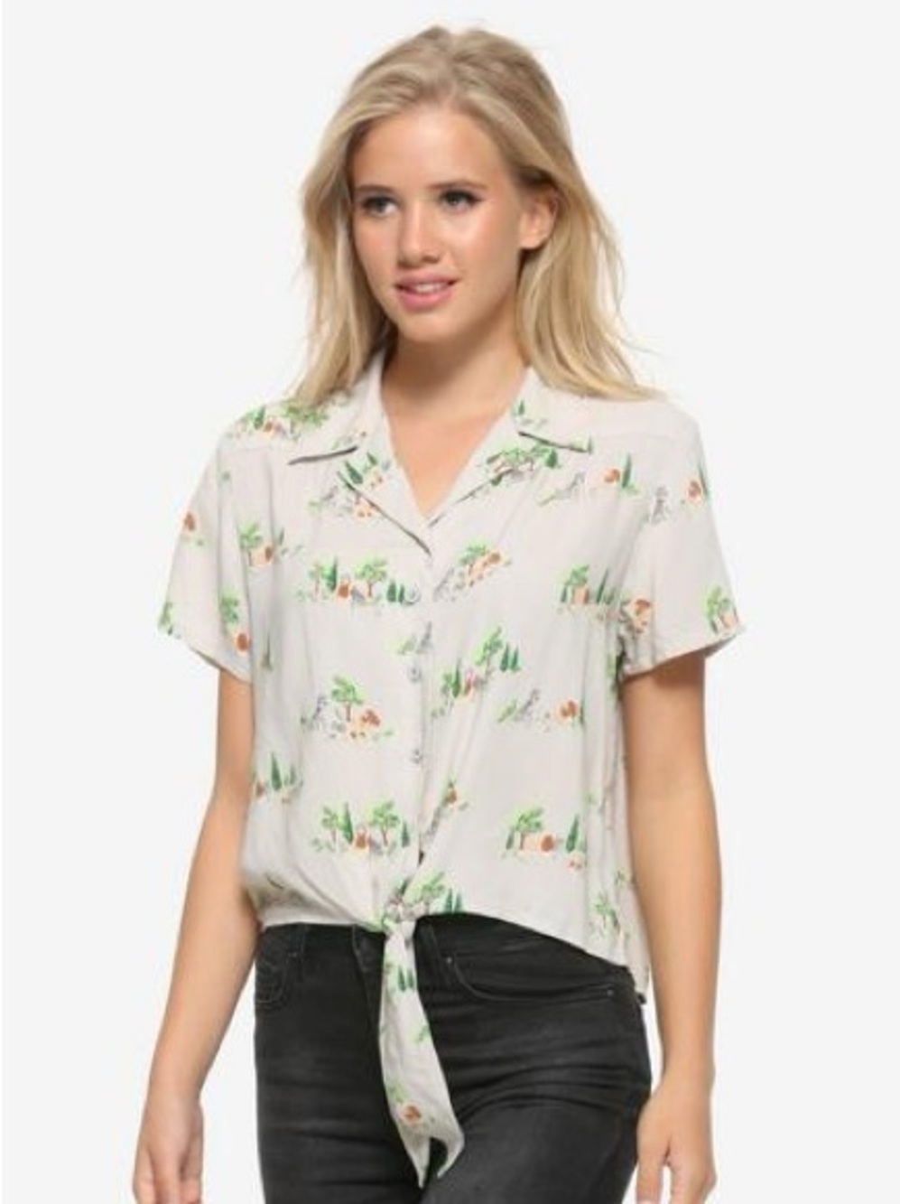 Her Universe Cream Button-Front Tie-Hem Shirt with Disney’s Lady and the Tramp
